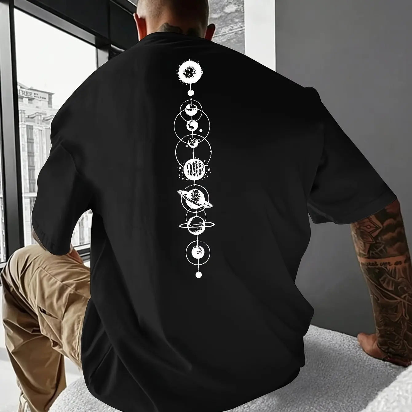 Men's 100% Cotton Planet Graphic Print Slim Fit Short Sleeve T-Shirt