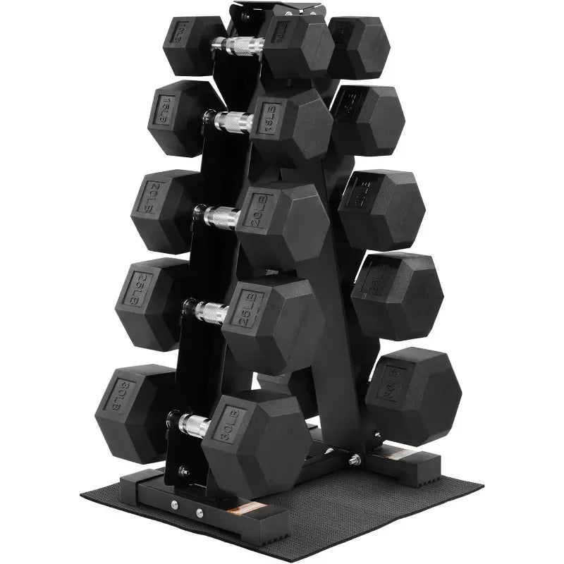 BalanceFrom Rubber Coated Hex Dumbbell Weight Set with Storage Rack, 100LB or 150LB or 200LB Set