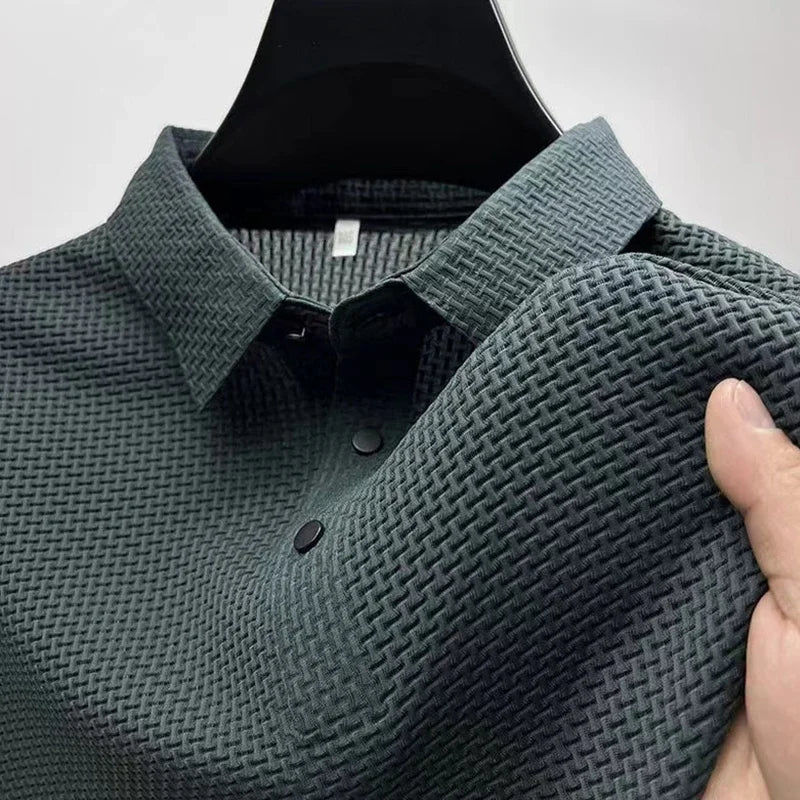 Men's Business Casual Short Sleeve Polo Shirt Breathable Polyester Elastane