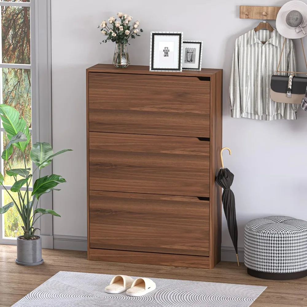 Slim Shoe Cabinet with 3 Flip Drawers, Adjustable Shelves, Freestanding Organizer for Entryway Hallway Closet Storage