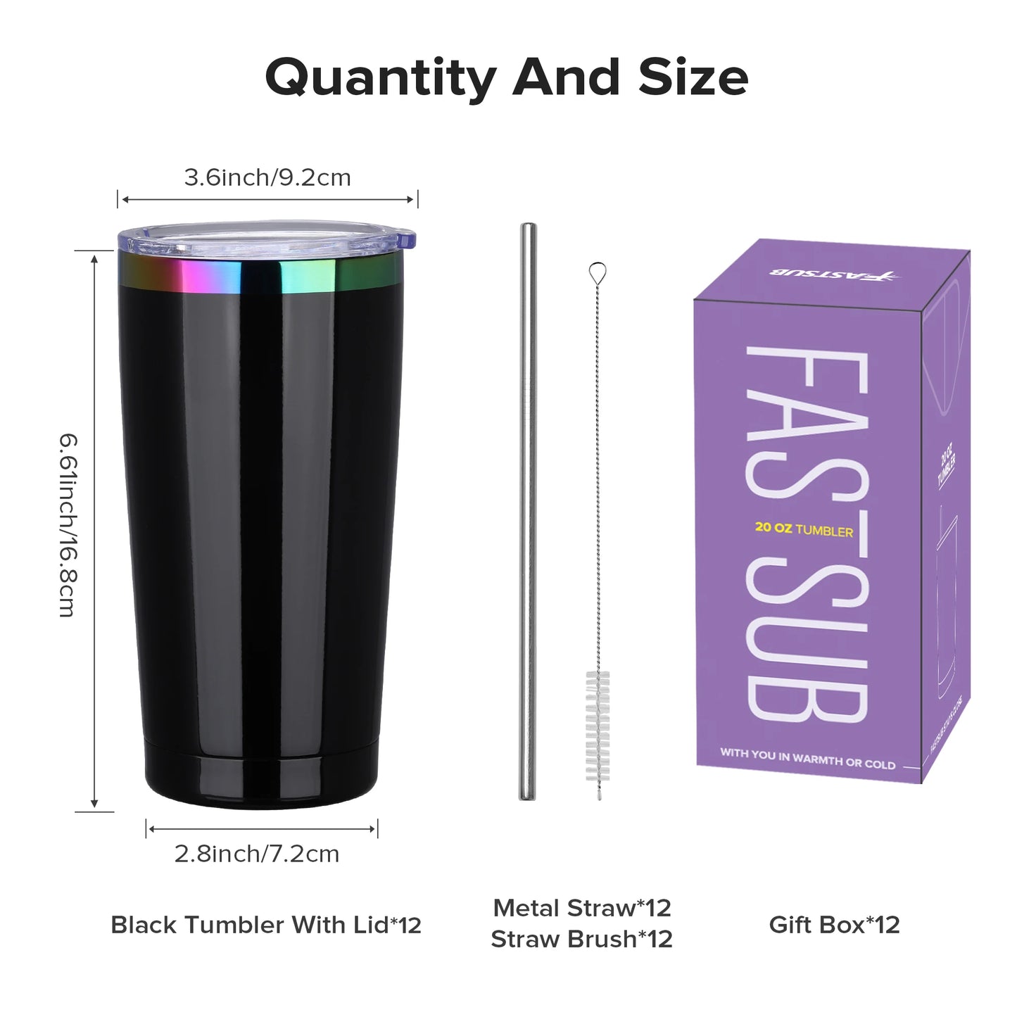 FastsubDrinkware 12 Pack Stainless Steel Tumblers Insulated With Lid