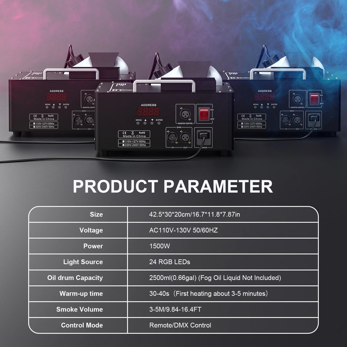 U'King 1500w Fog Machine RGB 3IN1 24LED Vertical Smoke Machine Stage Lighting  Spray Fogger For Halloween Wedding Disco Party