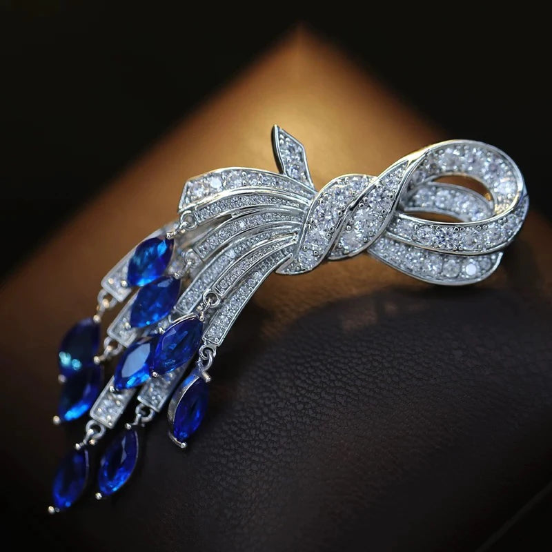 OKILY Palace Elegance Zircon Dancing  Girl Brooch Pins Temperament Enamel Bowknot Fan gingko Feather Corsage for Woman Ornament