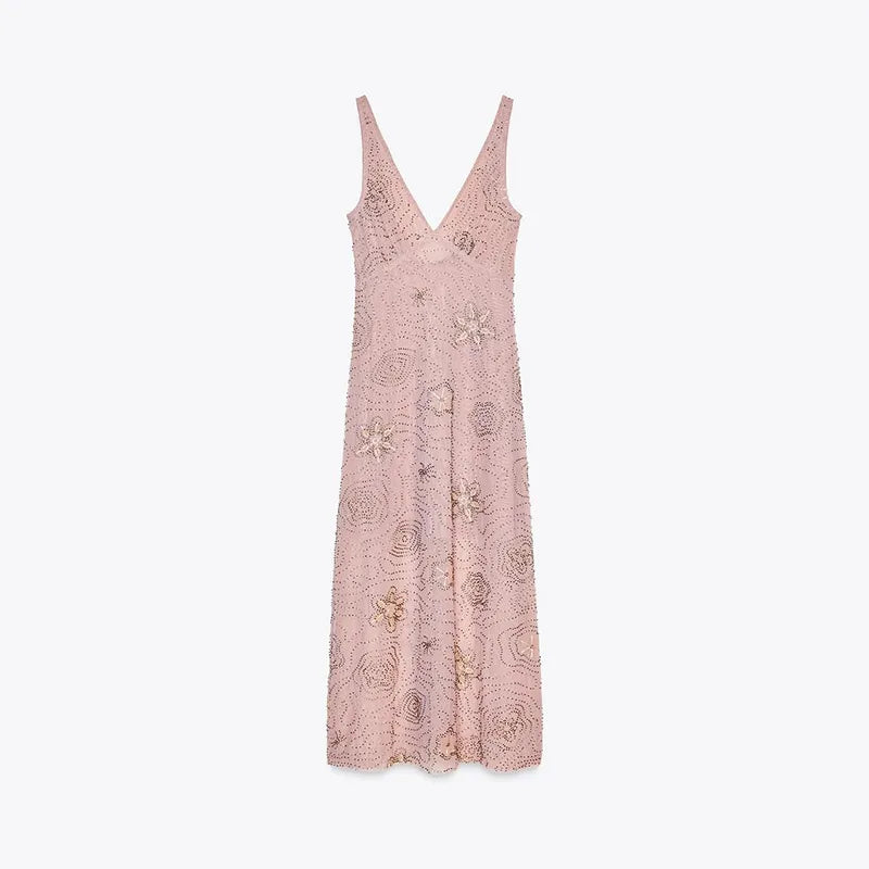 Floral Print V-Neck Sling Dress for Women Ruffle Detail Backless Long Party Gown Elegant Bodycon Style Casual Short Dress