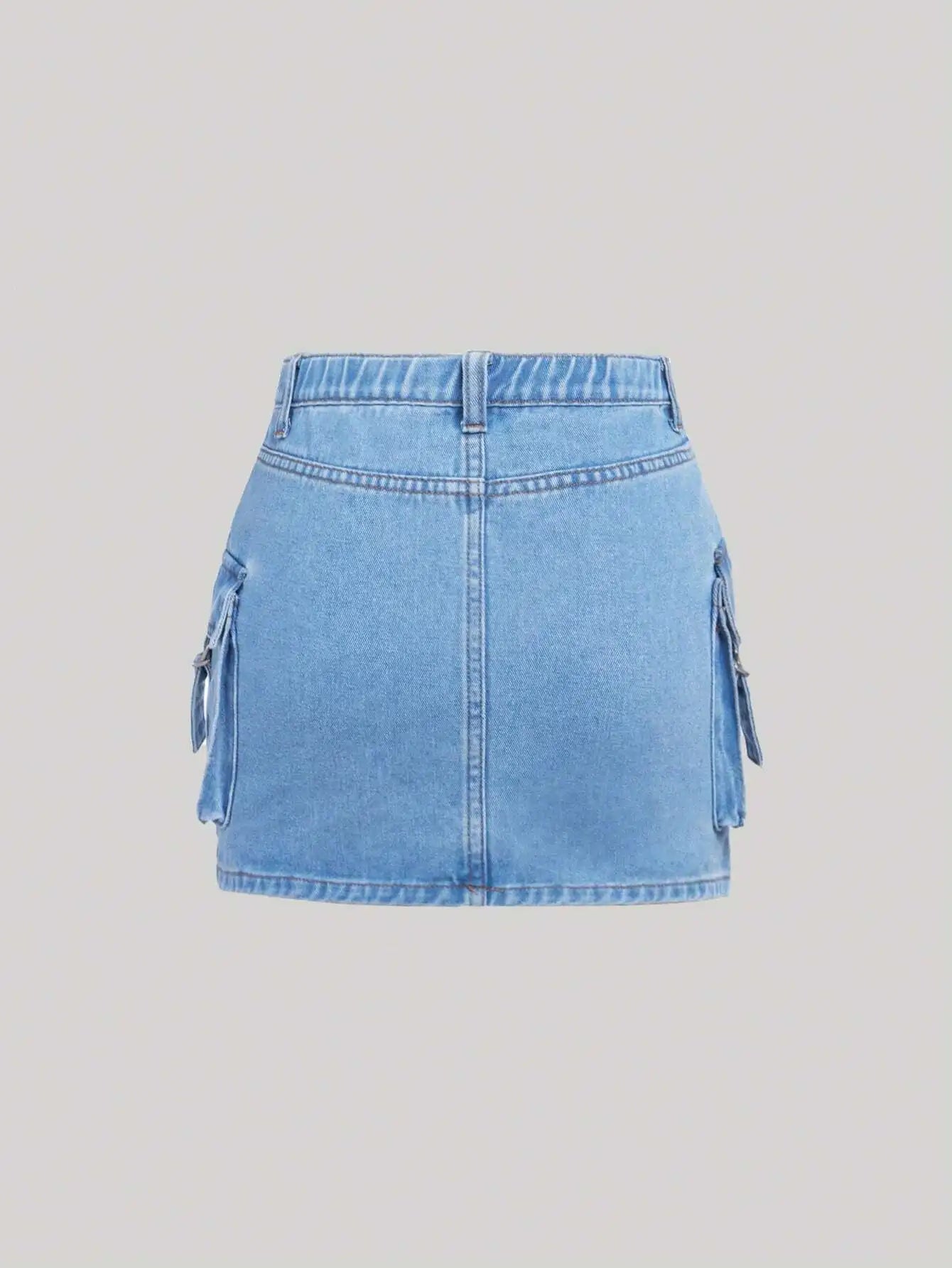 Cargo Pocket Denim Mini Skirt for Teen Girls
