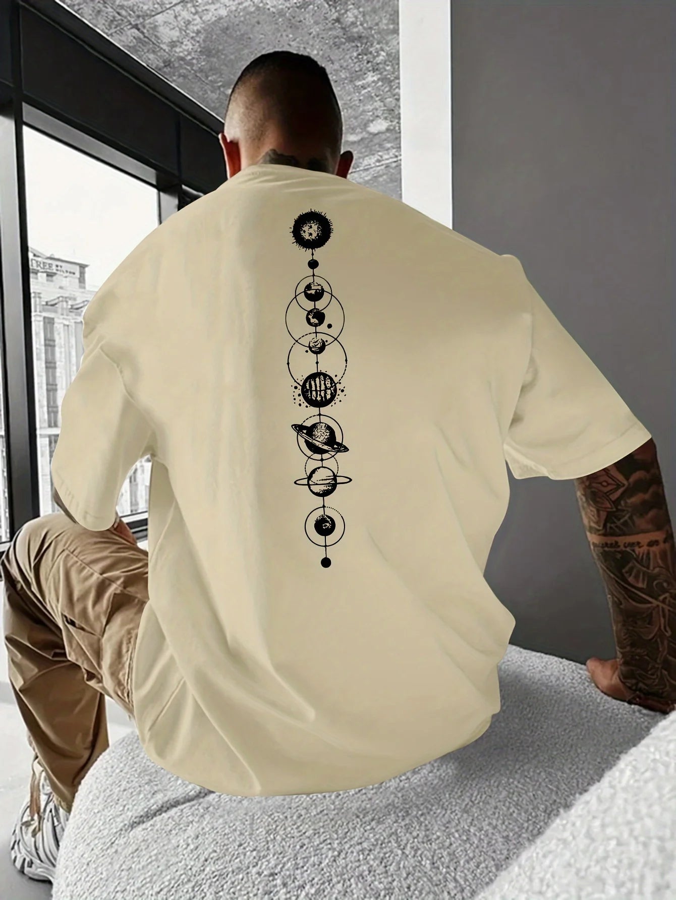 Men's 100% Cotton Planet Graphic Print Slim Fit Short Sleeve T-Shirt
