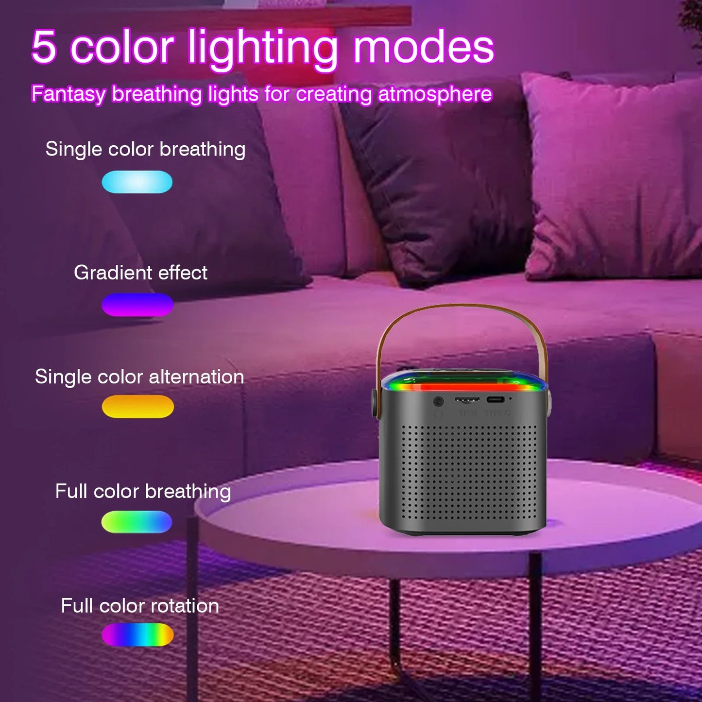 Odelettevcy Wireless Karaoke Speaker with Lighting and Dual Microphones