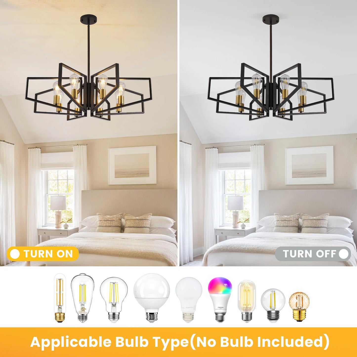 8 Light Geometric Chandelier Metal Pendant Light With Adjustable Height