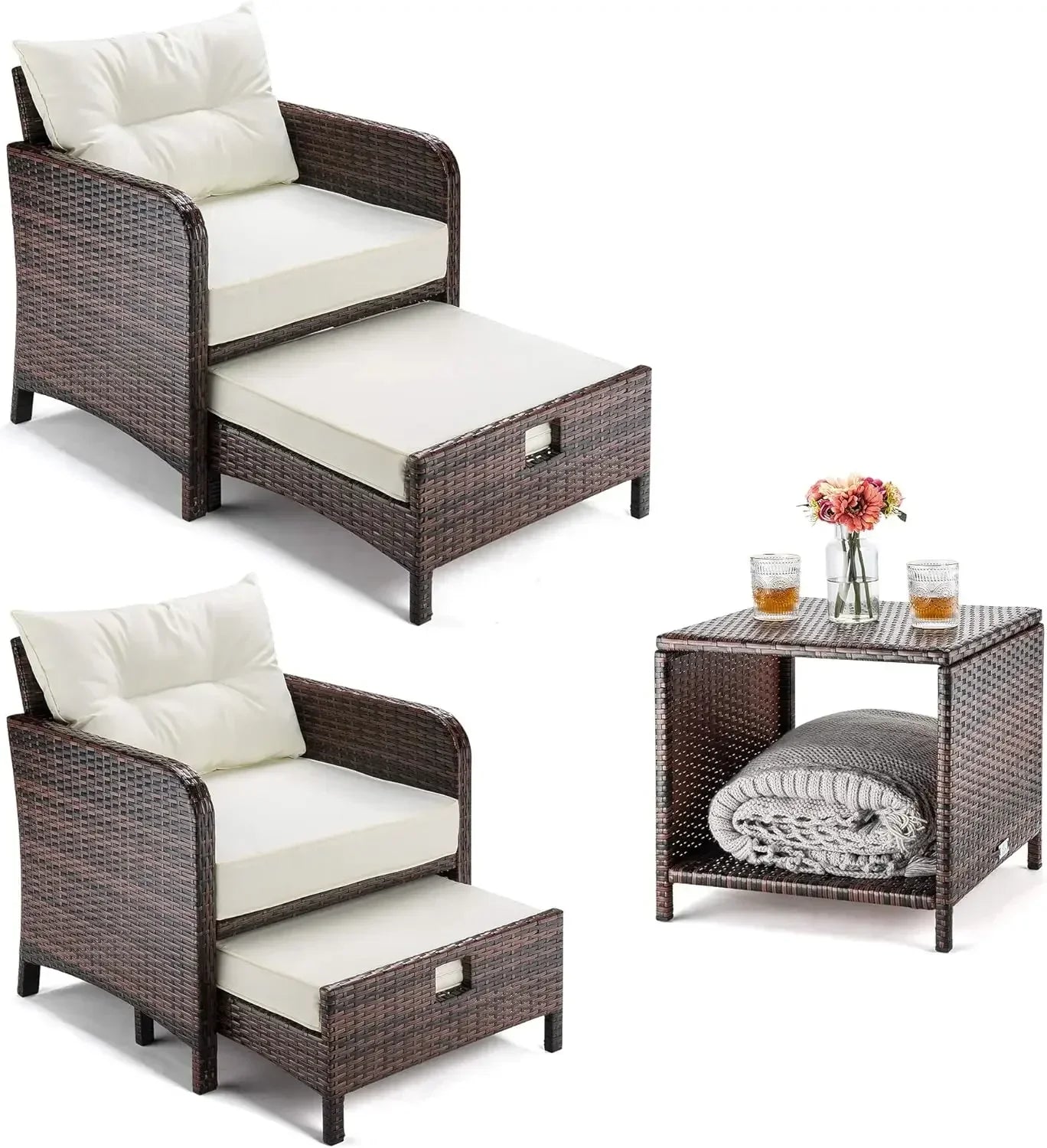 Wicker Patio Furniture Set 5 Pieces With Ottomans Coffee Table