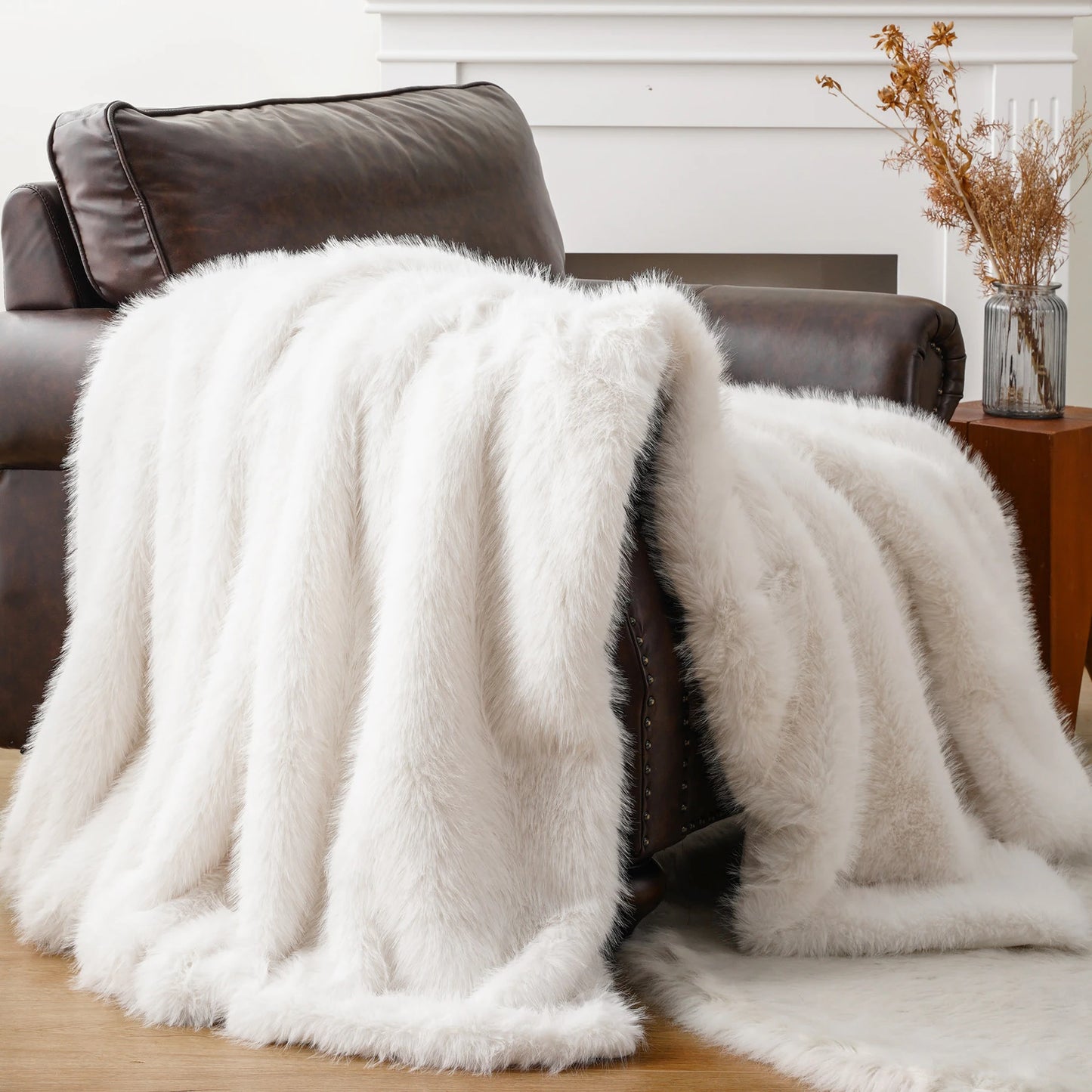Battilo Fluffy Soft Blankets Luxury Fur blanket for Bed Sofa Mink Faux Fur Throw and Blankets Large Warm Blanket for Home Decor