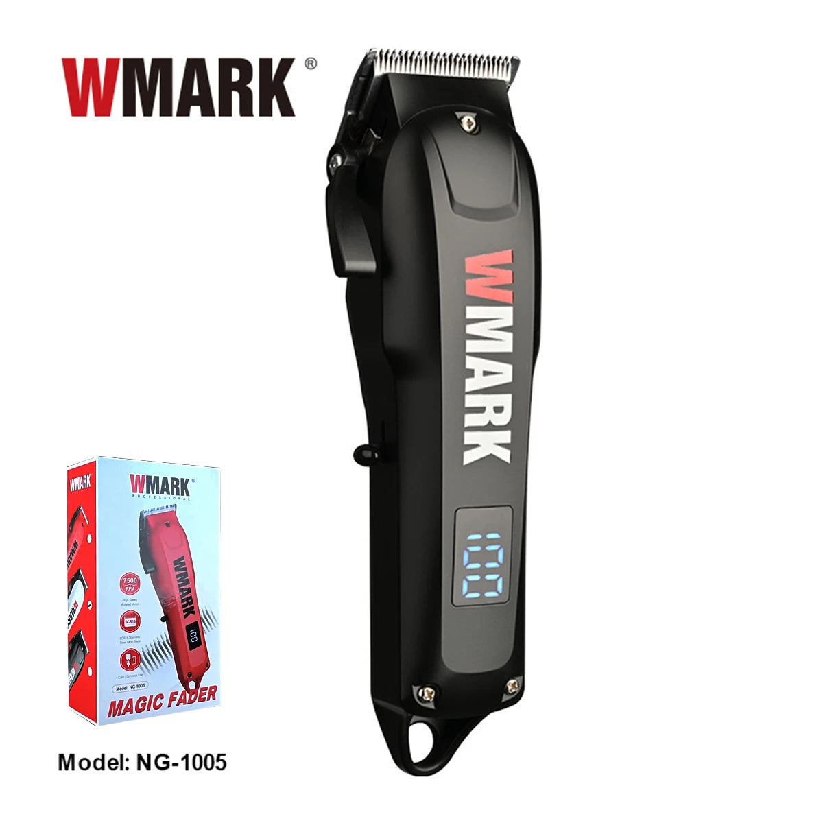 WMARK 1005 Professional Hair Clipper LED Display Low Noise Cordless USB Hair Cutting Machine Barber Shop Tools for Men's Haircut