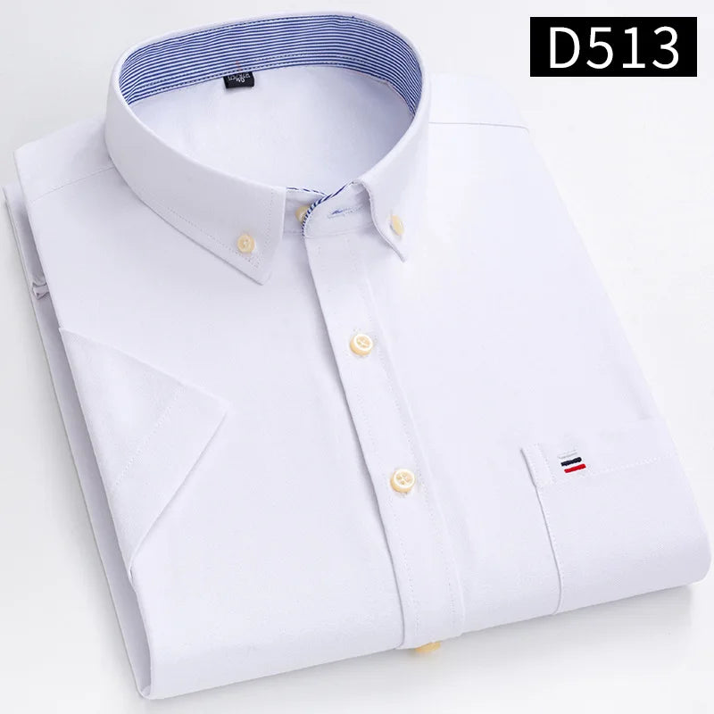 Men's Oxford Short Sleeve Summer Casual Shirts Single Pocket Comfortable Standard-fit Button-down Plaid Striped Cotton Shirt