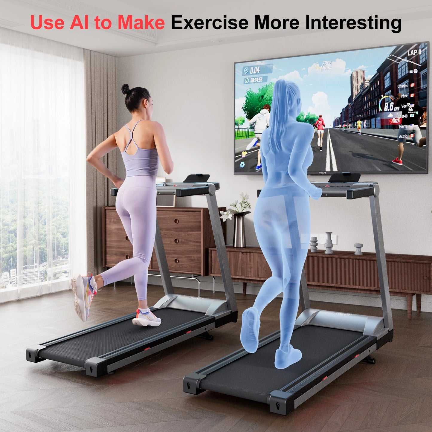 Foldable Incline Treadmill Walking Pad With Handle Bar Holder 350LBS