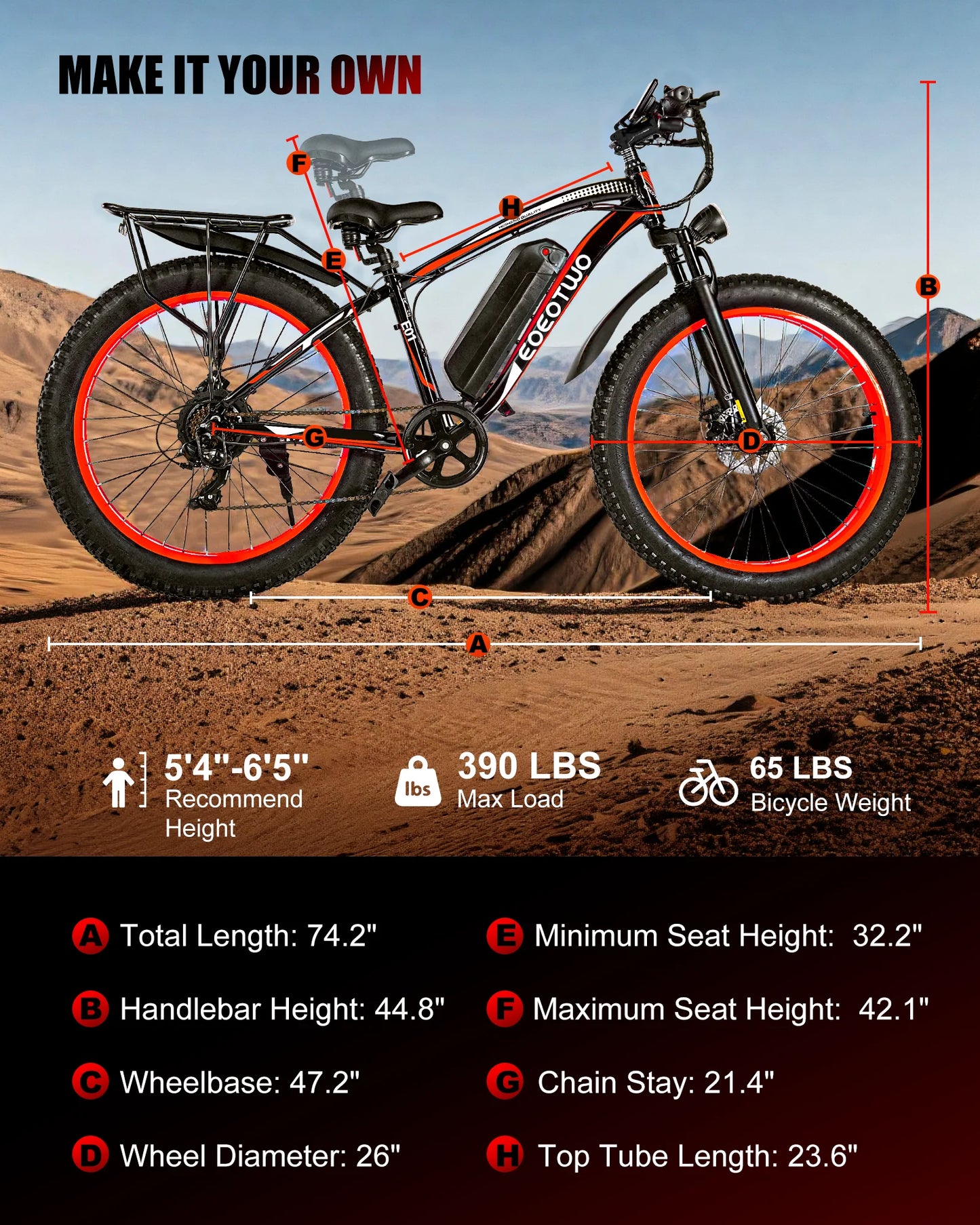 EOEOTWO 1500W All Terrain Fat Tire Electric Mountain Bike
