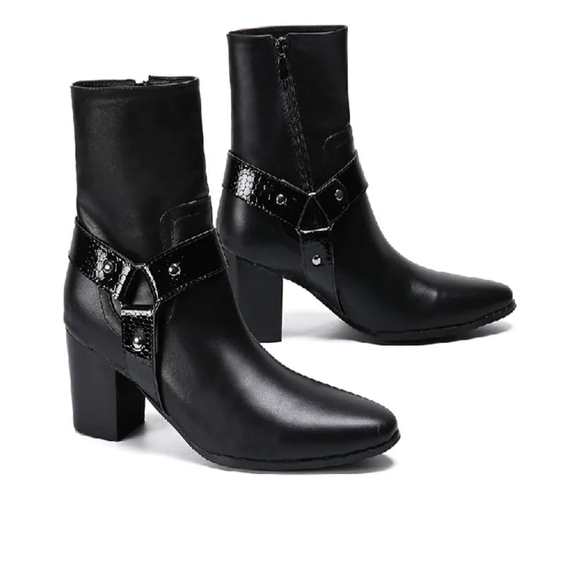 italian military dress boots steel pointed toe high heels western styles brown double buckle strap cowboy boots shoes man