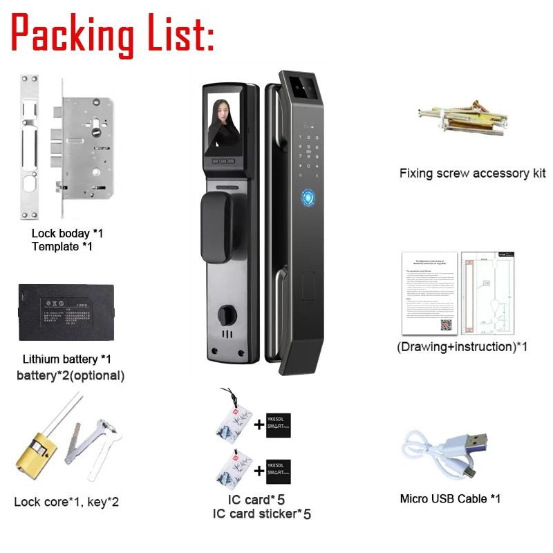 YKESDL 3D Face Recognition Digital Door Lock With Camera Fingerprint