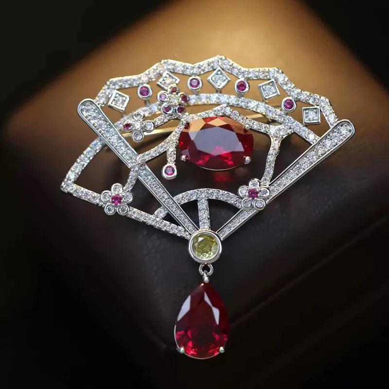 OKILY Palace Elegance Zircon Dancing  Girl Brooch Pins Temperament Enamel Bowknot Fan gingko Feather Corsage for Woman Ornament