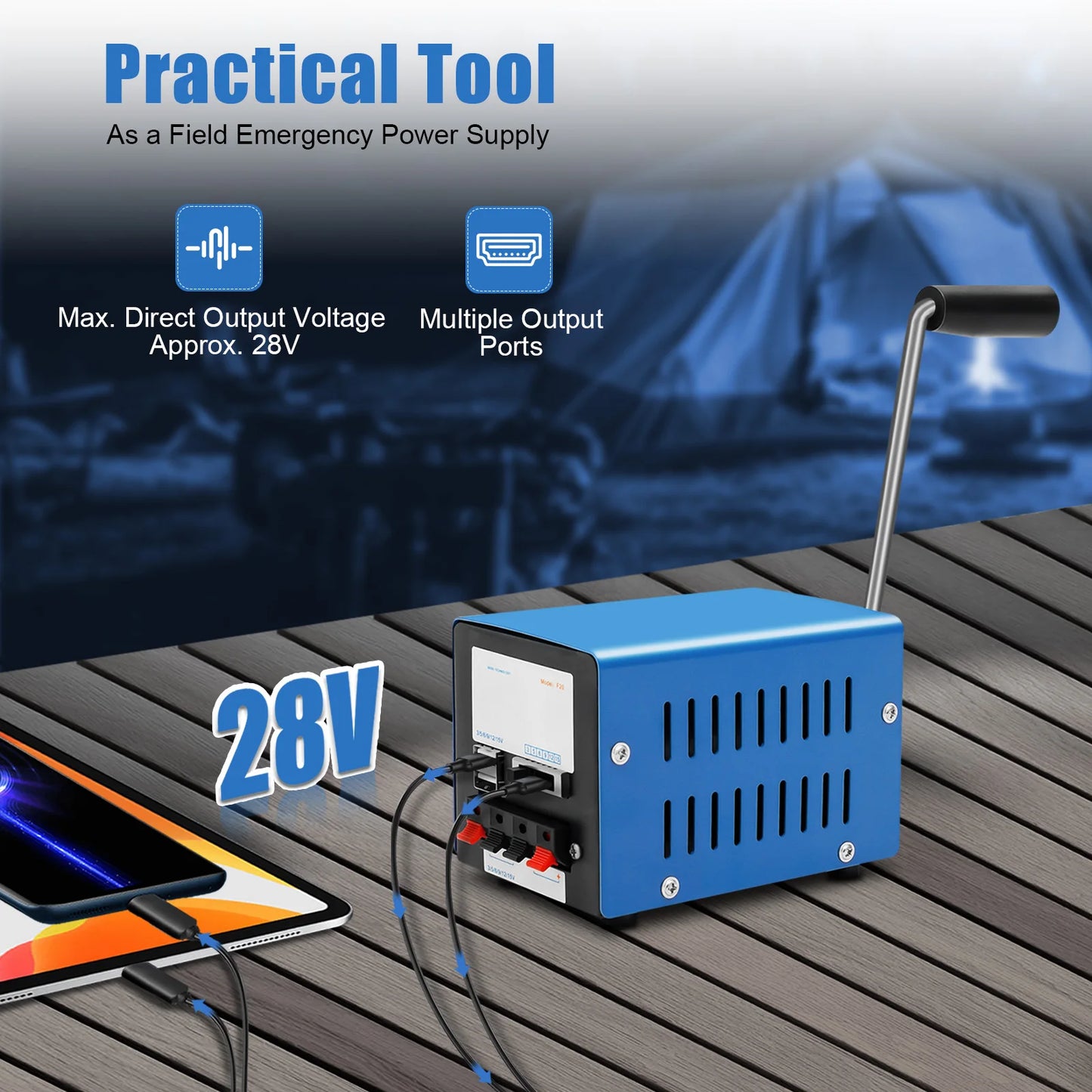 Hand Crank Generator 20W Portable Emergency Power Bank USB Output