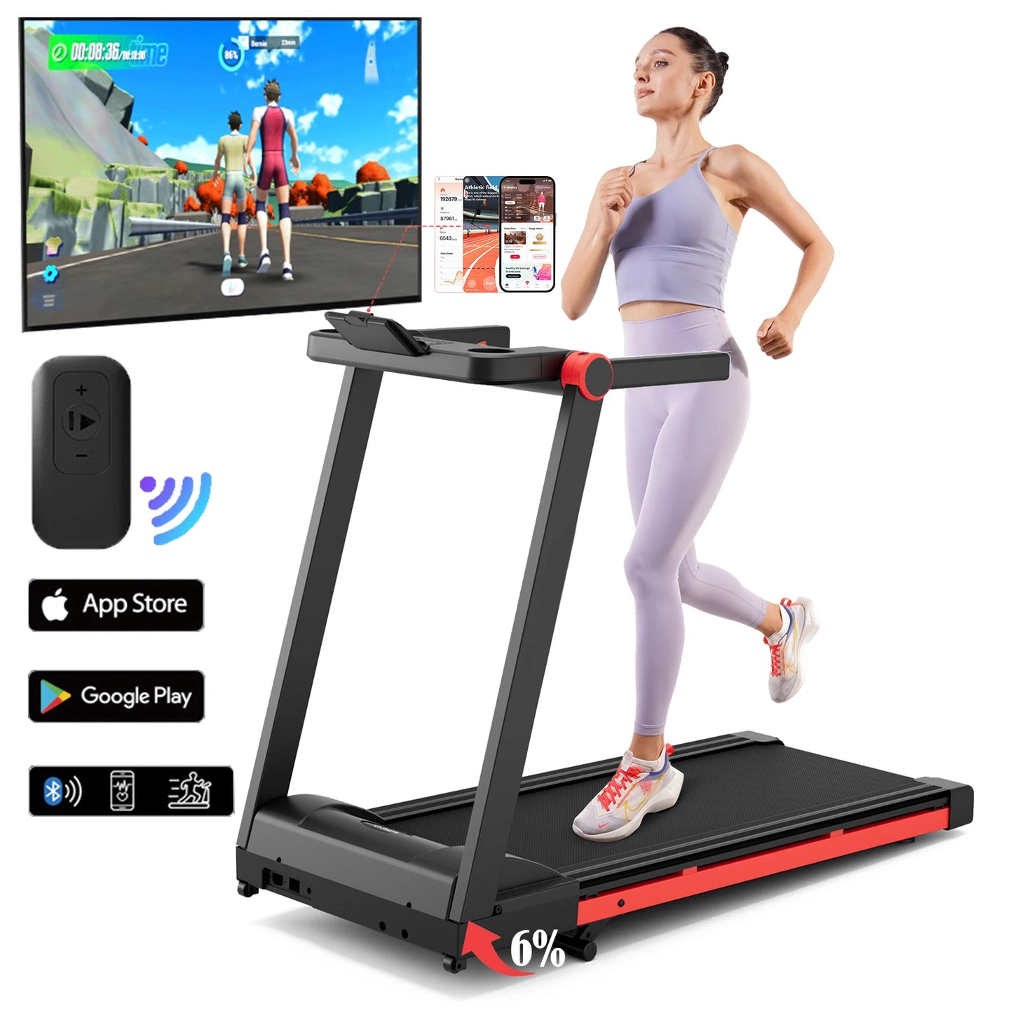 Foldable Incline Treadmill Walking Pad With Handle Bar Holder 350LBS