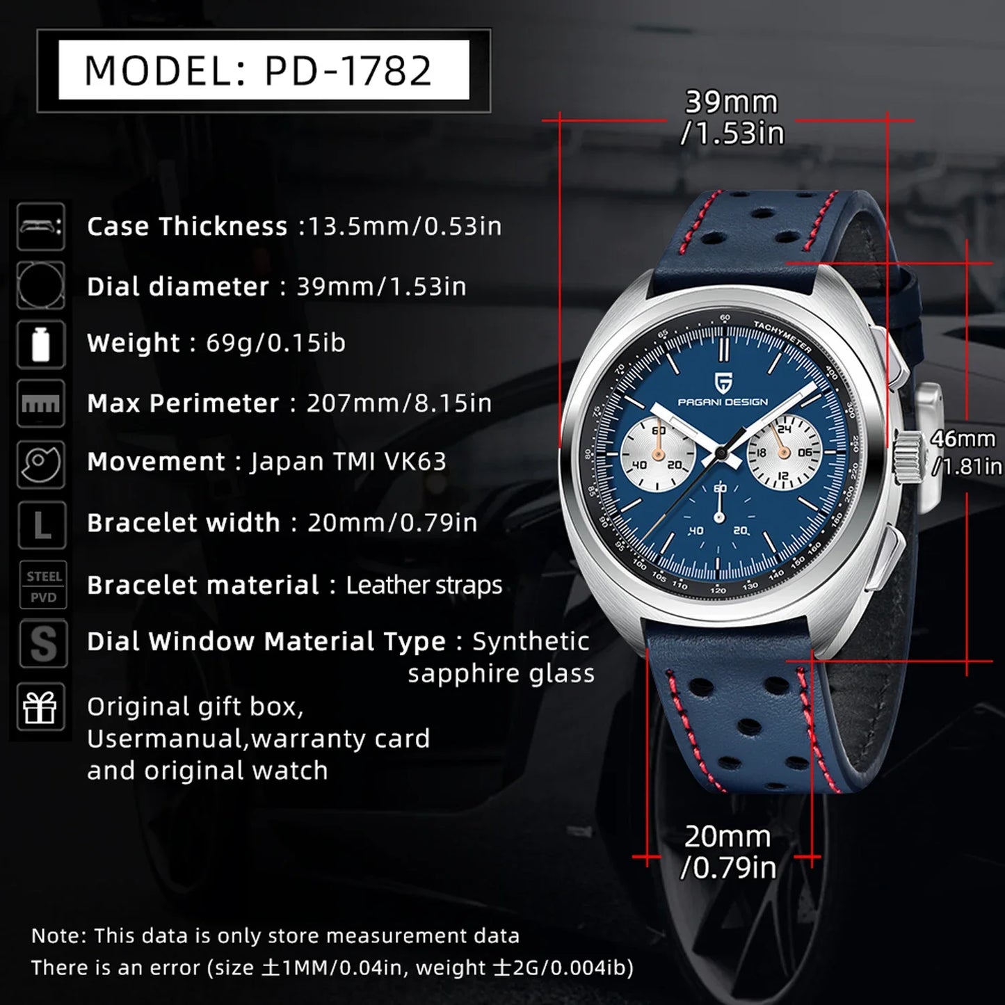 Pagani Design Retro Luxury Chronograph VK63 Quartz Watch Leather Strap