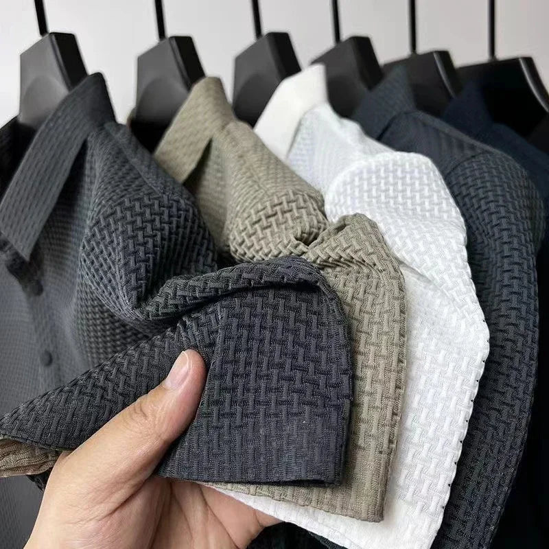 Men's Business Casual Short Sleeve Polo Shirt Breathable Polyester Elastane