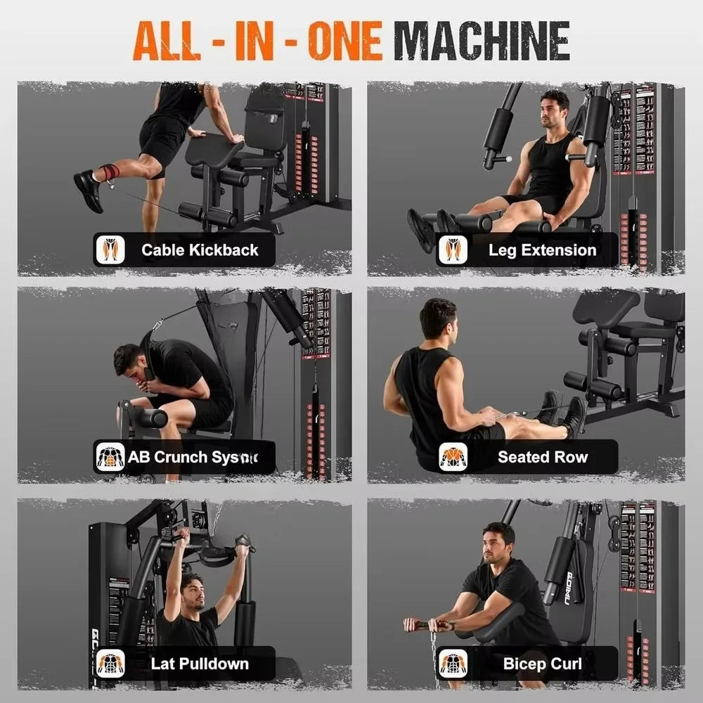 Multifunctional Home Gym 140LB Weight Stack Pulley System Full Body Strength Training Cable Workout Fitness Equipment Set