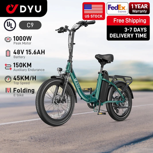 DYU C9 Electric Fat Tire Bike 1000W Motor 48V Battery