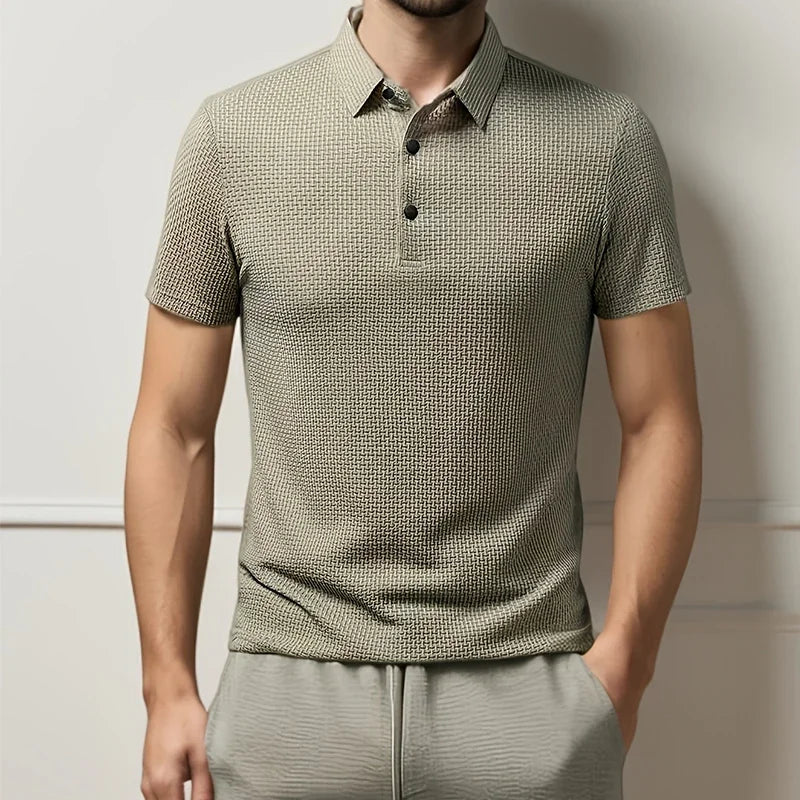 Men's Business Casual Short Sleeve Polo Shirt Breathable Polyester Elastane