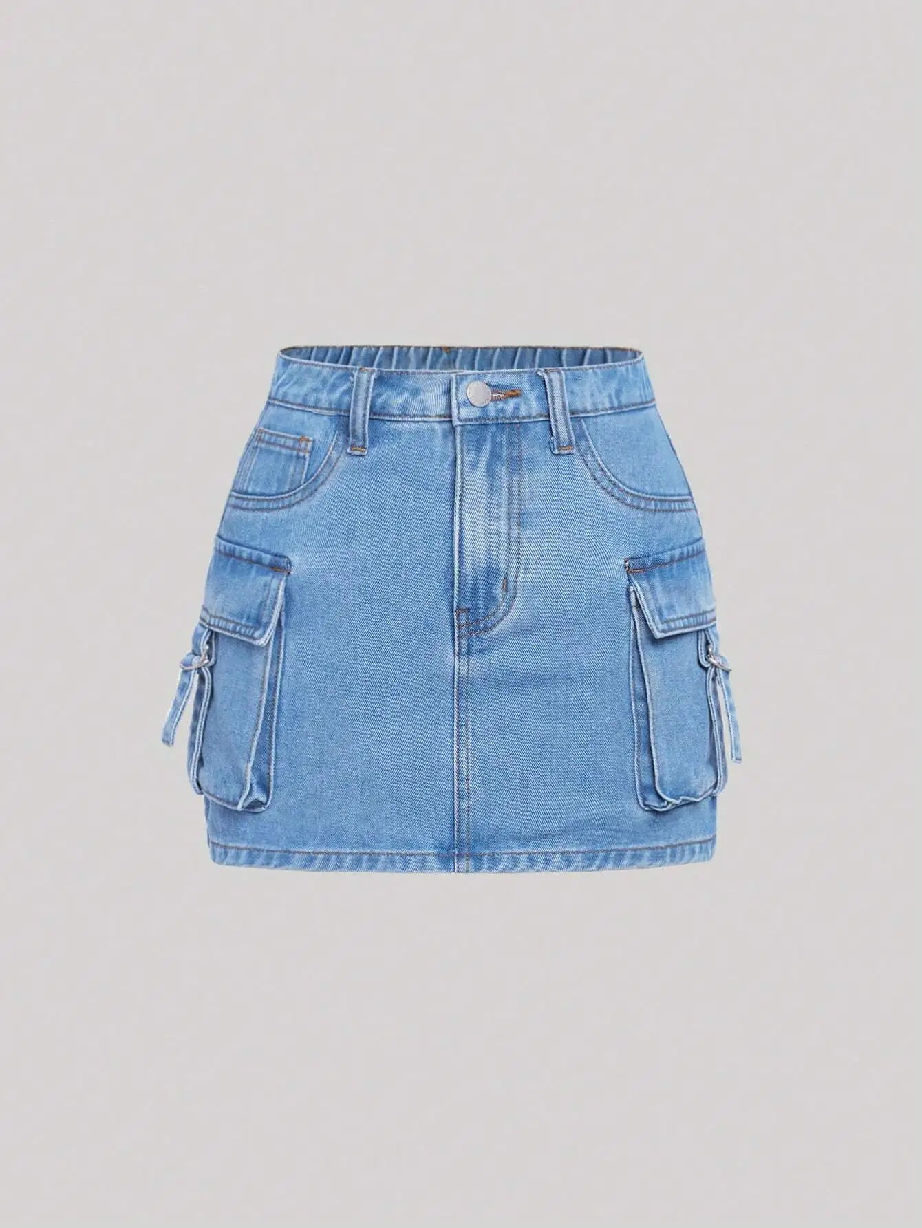 Cargo Pocket Denim Mini Skirt for Teen Girls