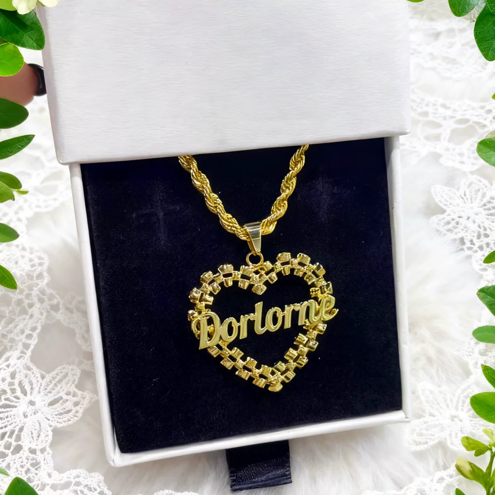 Duoying Custom Name Heart Frame Necklace Nameplate Earrings