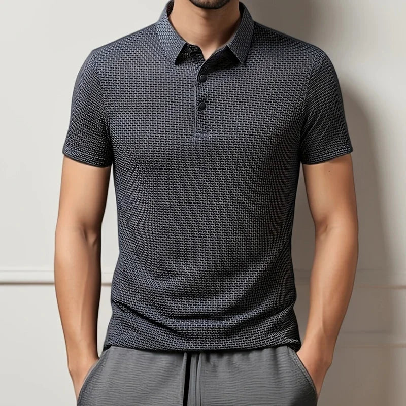 Men's Business Casual Short Sleeve Polo Shirt Breathable Polyester Elastane