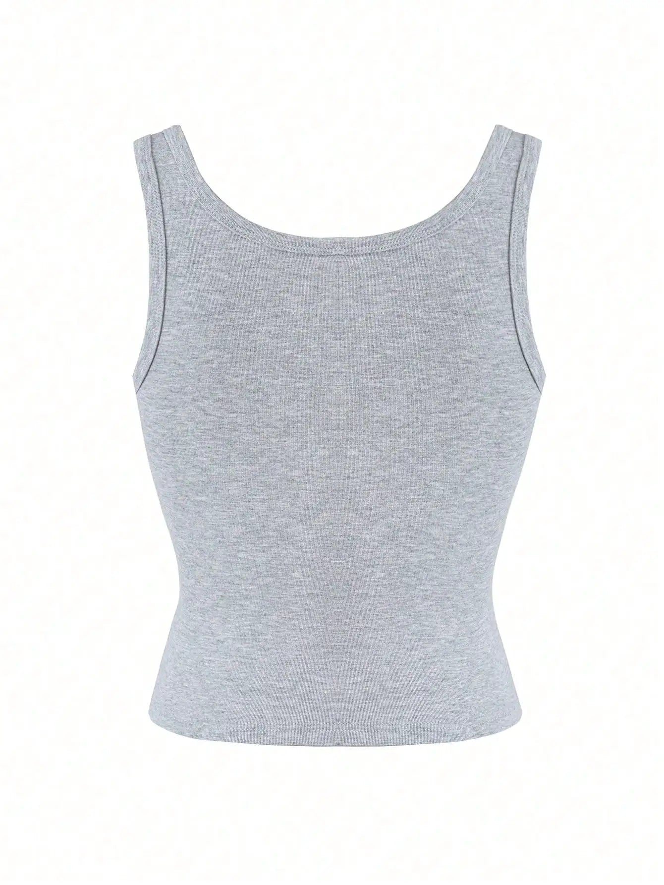Women's Square Neck Button Front Crop Tank Top Casual Summer
