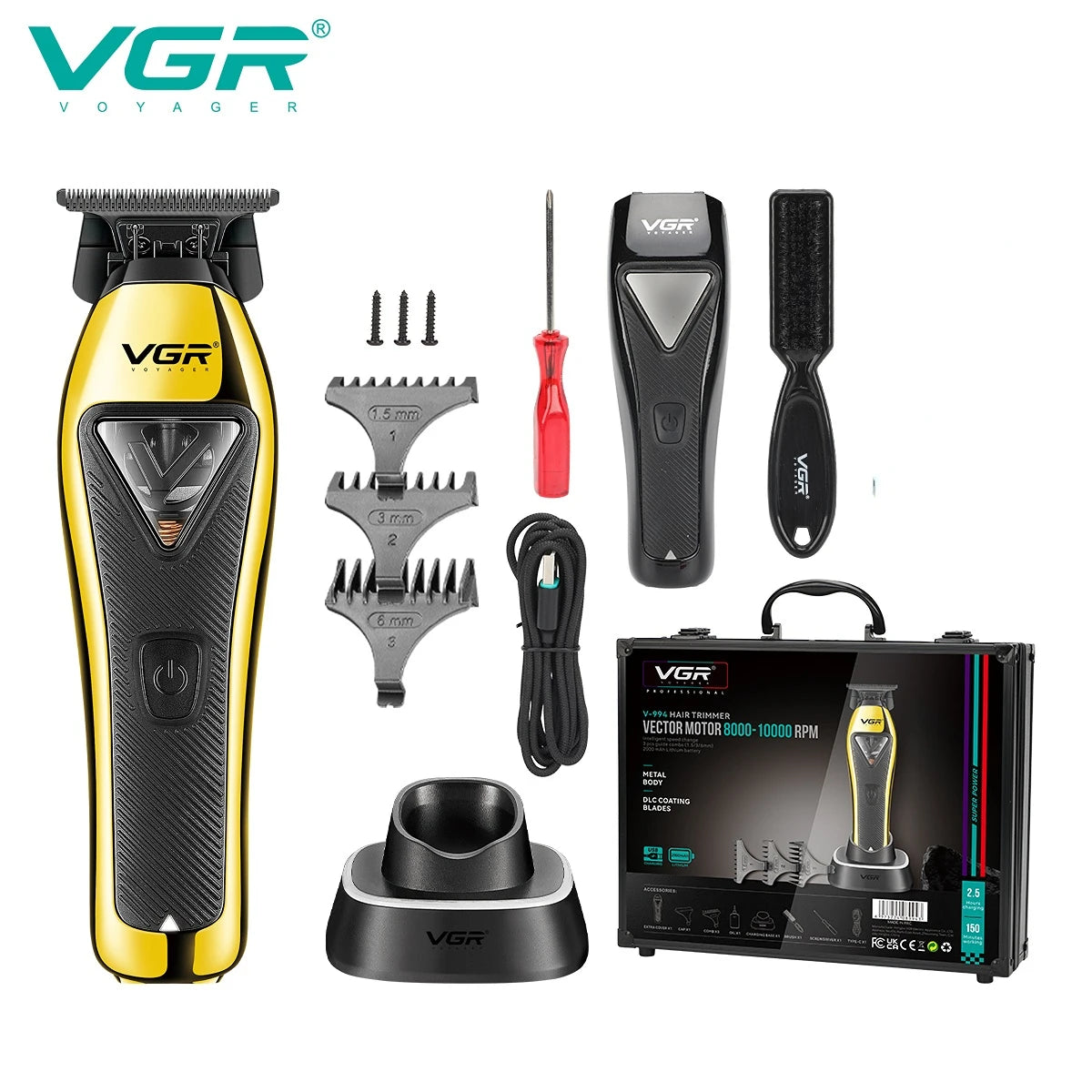 VGR Hair Clipper Electric Clippers Barber Adjustable Hair Cutting Machine 9000RPM Vector Motor Metal Hair Clippers Men V-015 994