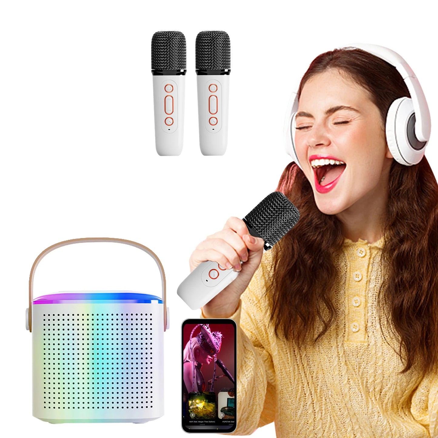 Odelettevcy Wireless Karaoke Speaker with Lighting and Dual Microphones