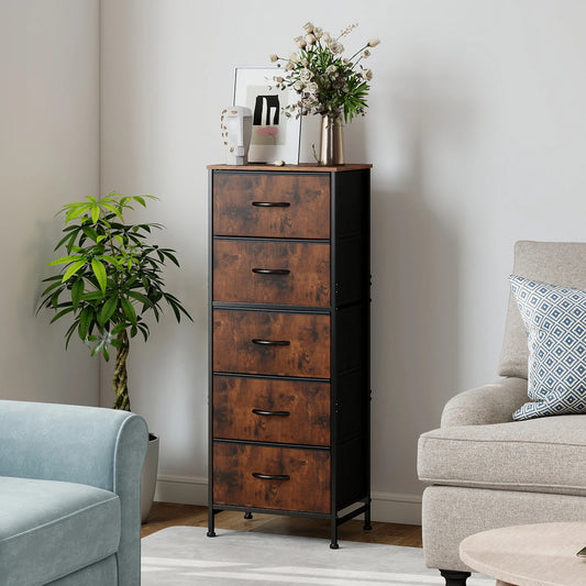 JHK Modern Morocco Dresser With Five Fabric Drawers And Steel Frame