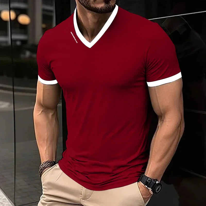 Men's V-Neck Short Sleeve T Shirt Letter Print Casual Top