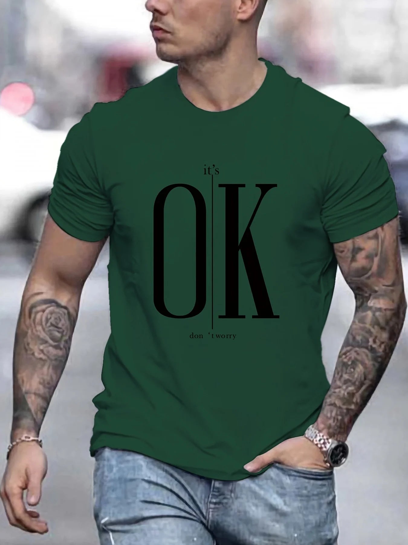 Men's 100 Cotton Summer Loose Fit   OK Printed T-shirt Tops Cool Design Street Short Sleeve Top Tee Cotton Clothing