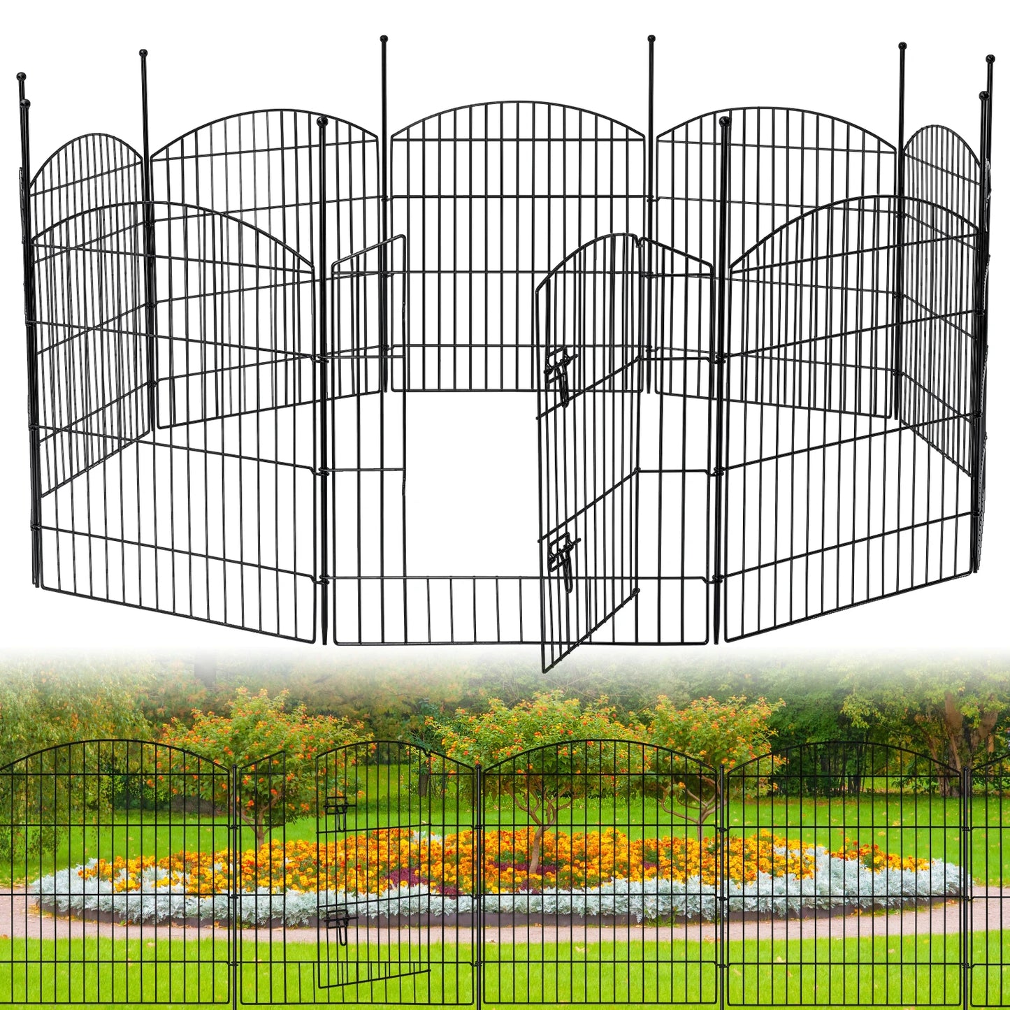 Decorative Metal Garden Fence With Gate For Outdoor Dog Fencing