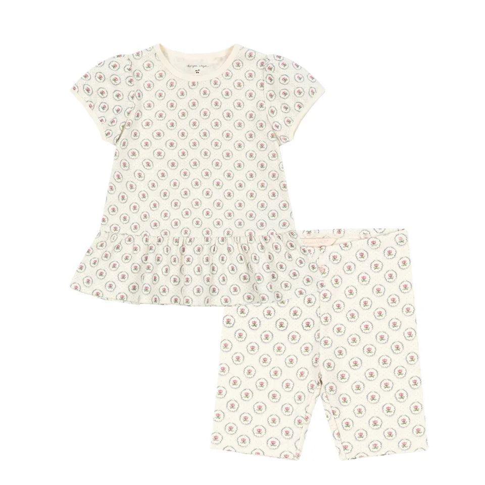 Girls' Dresses 2026 Summer New Arrivals: Pink Floral Print Fashionable Princess Dress, Cute Cartoon Cotton T-Shirts, and Shorts