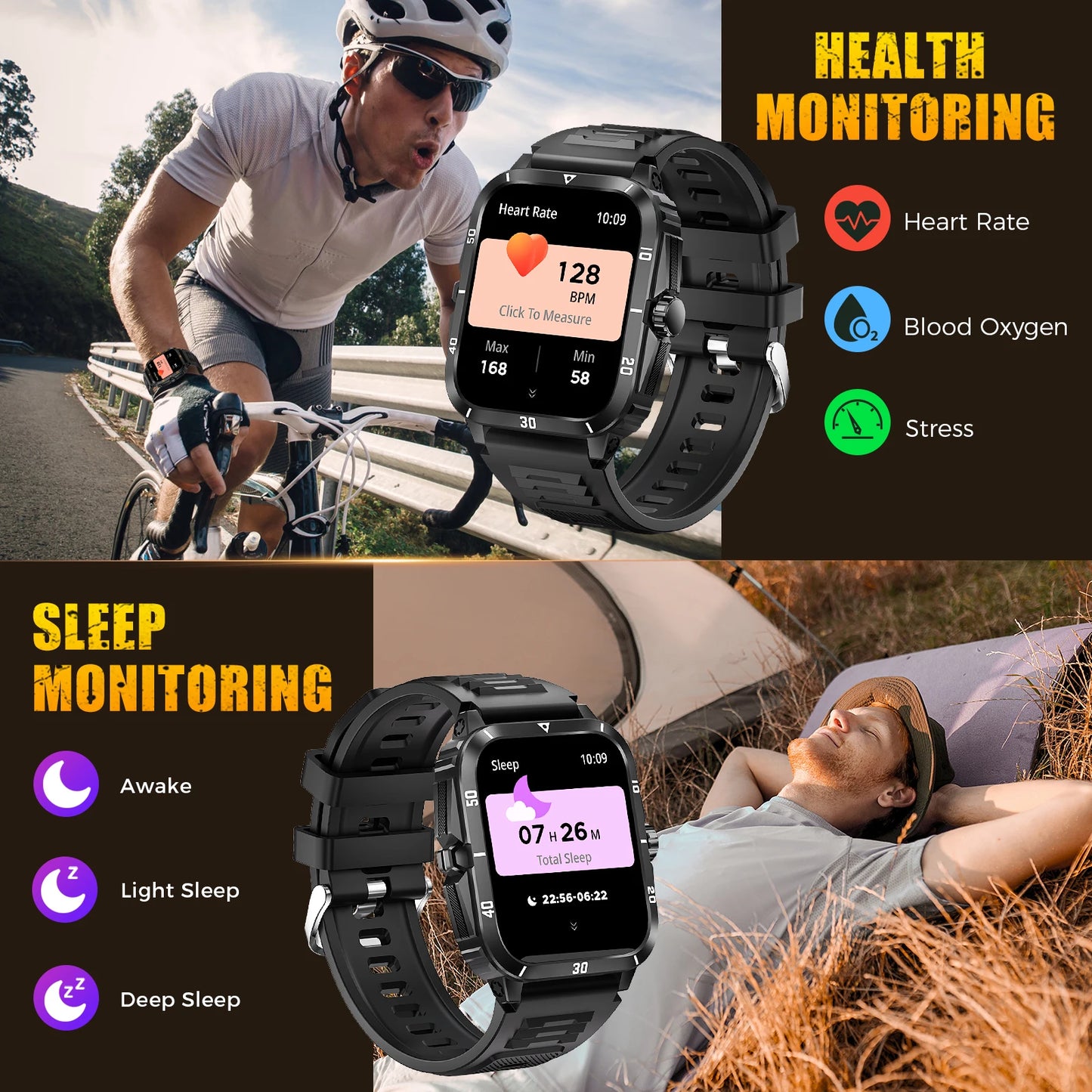 LaNikar Smart Watch 3ATM Waterproof Fitness Tracker Heart Rate Bluetooth