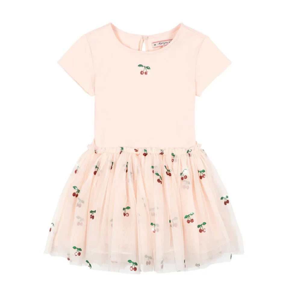 Girls' Dresses 2026 Summer New Arrivals: Pink Floral Print Fashionable Princess Dress, Cute Cartoon Cotton T-Shirts, and Shorts
