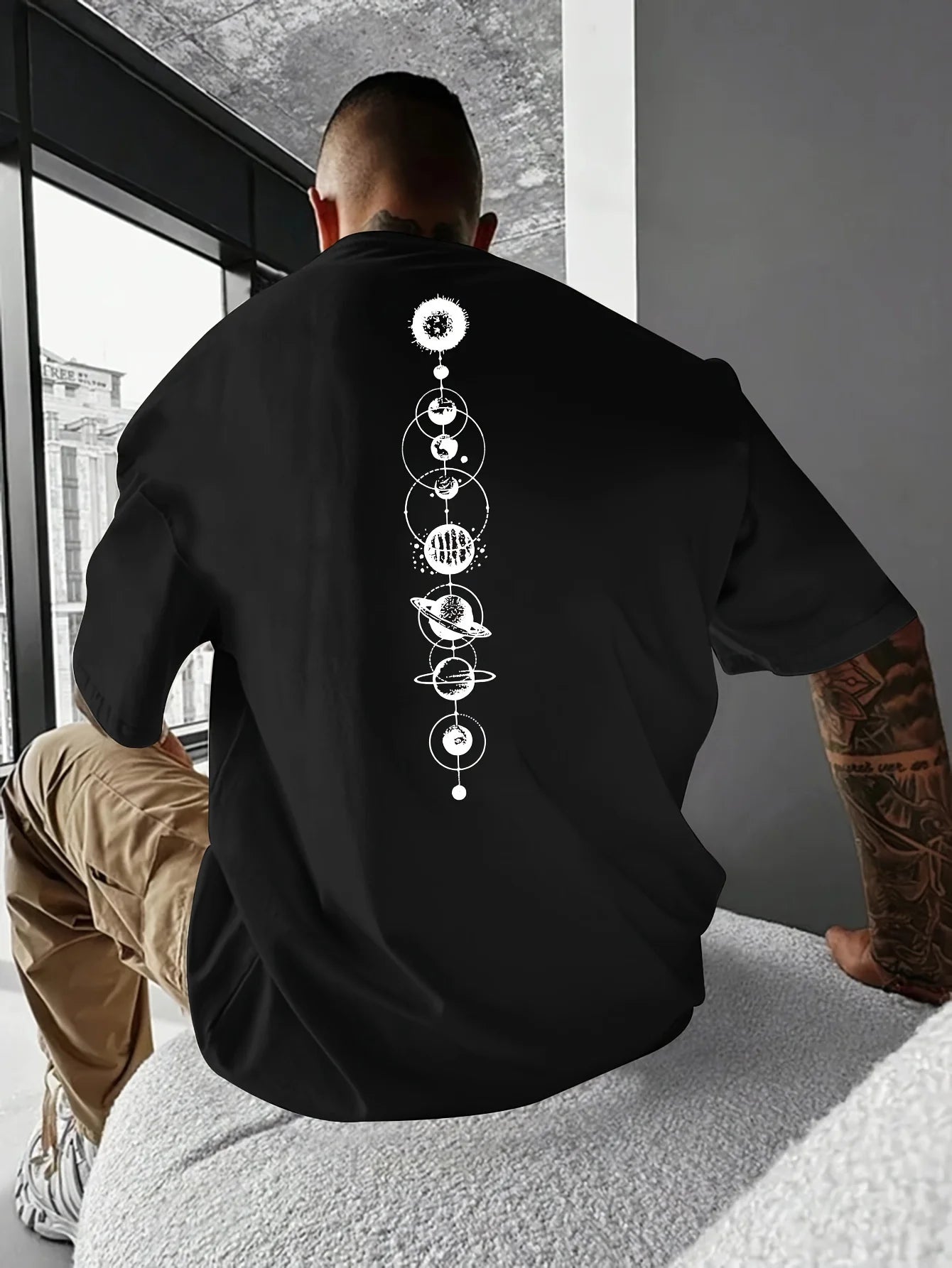 Men's 100% Cotton Planet Graphic Print Slim Fit Short Sleeve T-Shirt