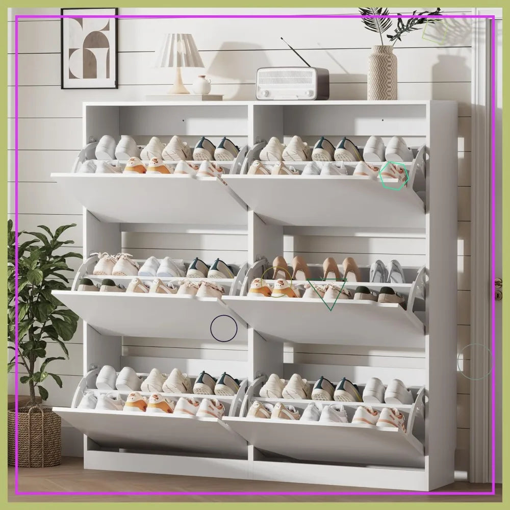 6 Drawer Flip Shoe Storage Cabinet, Slim Freestanding Organizer for Entryway Living Room Hallway Bedroom, White