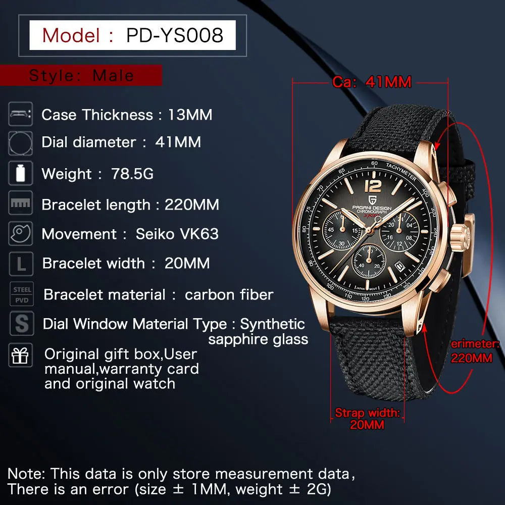 Pagani Design VK63 Quartz Mens Watch Water Resistant 10 Bar