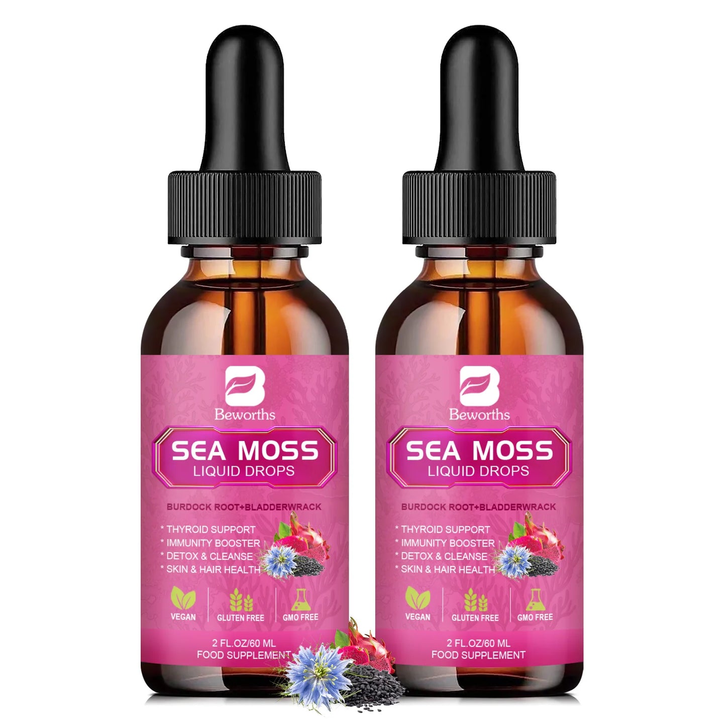 Beworths 3000mg Seamoss Organic Liquid Drops With Black Seed Oil
