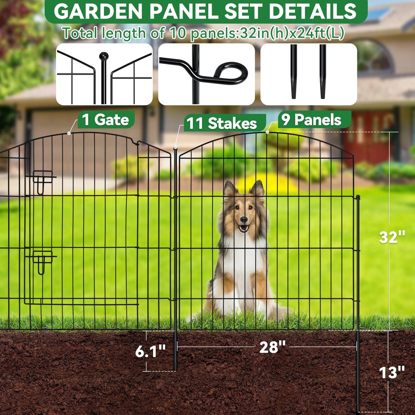 Decorative Metal Garden Fence With Gate For Outdoor Dog Fencing