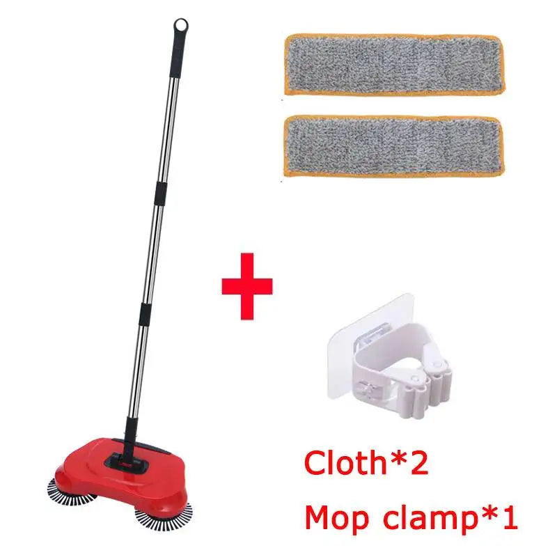 Hand Push Broom, Multifunctional Cleaning Tool Sweep Mop, Long Handle Push Broom with Auto Spiral Deep Clean System