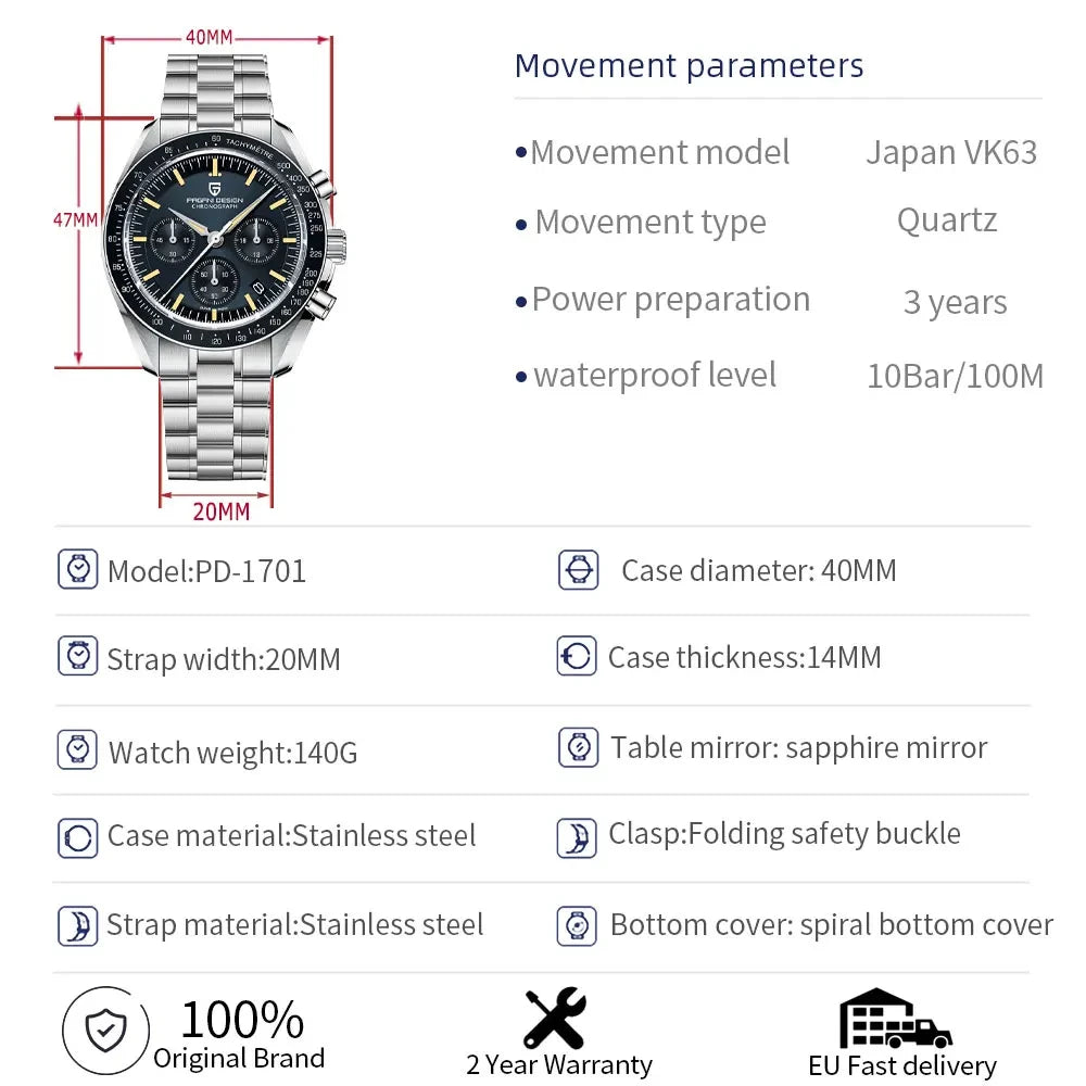 Pagani Design Moon Watch Retro Luxury Quartz For Men