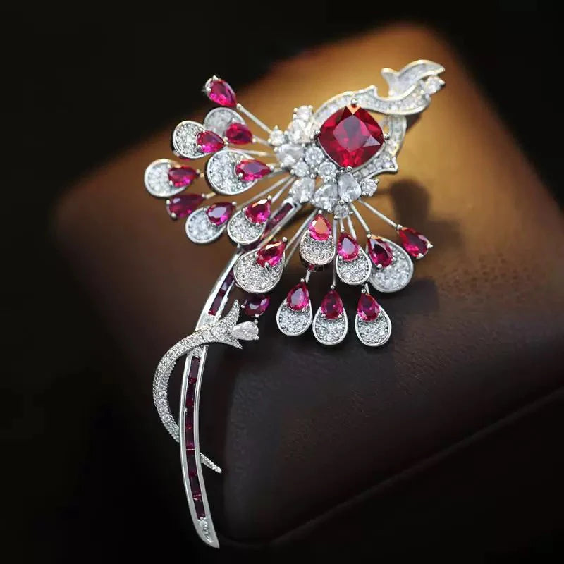 OKILY Palace Elegance Zircon Dancing  Girl Brooch Pins Temperament Enamel Bowknot Fan gingko Feather Corsage for Woman Ornament