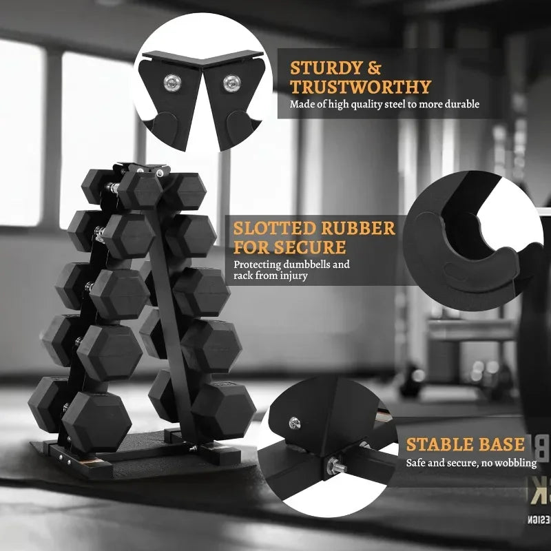 BalanceFrom Rubber Coated Hex Dumbbell Weight Set with Storage Rack, 100LB or 150LB or 200LB Set